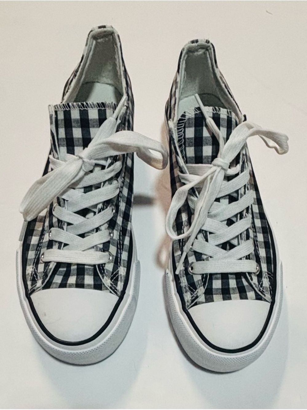 Olivia Miller Black and White Gingham Slip-On Sneakers